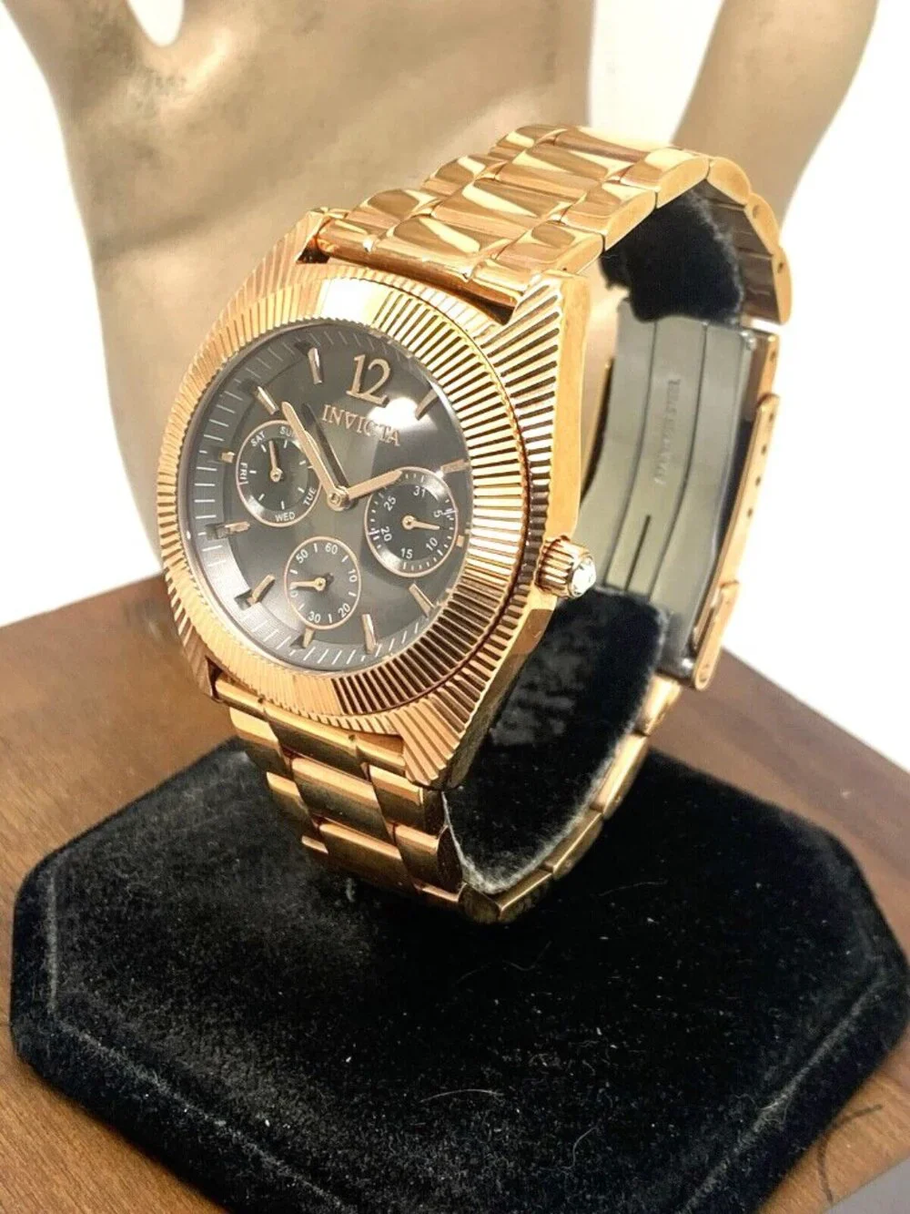 Invicta Women's Watch 23751 Angel Quartz Black Dial Rose Gold Stainless Steel